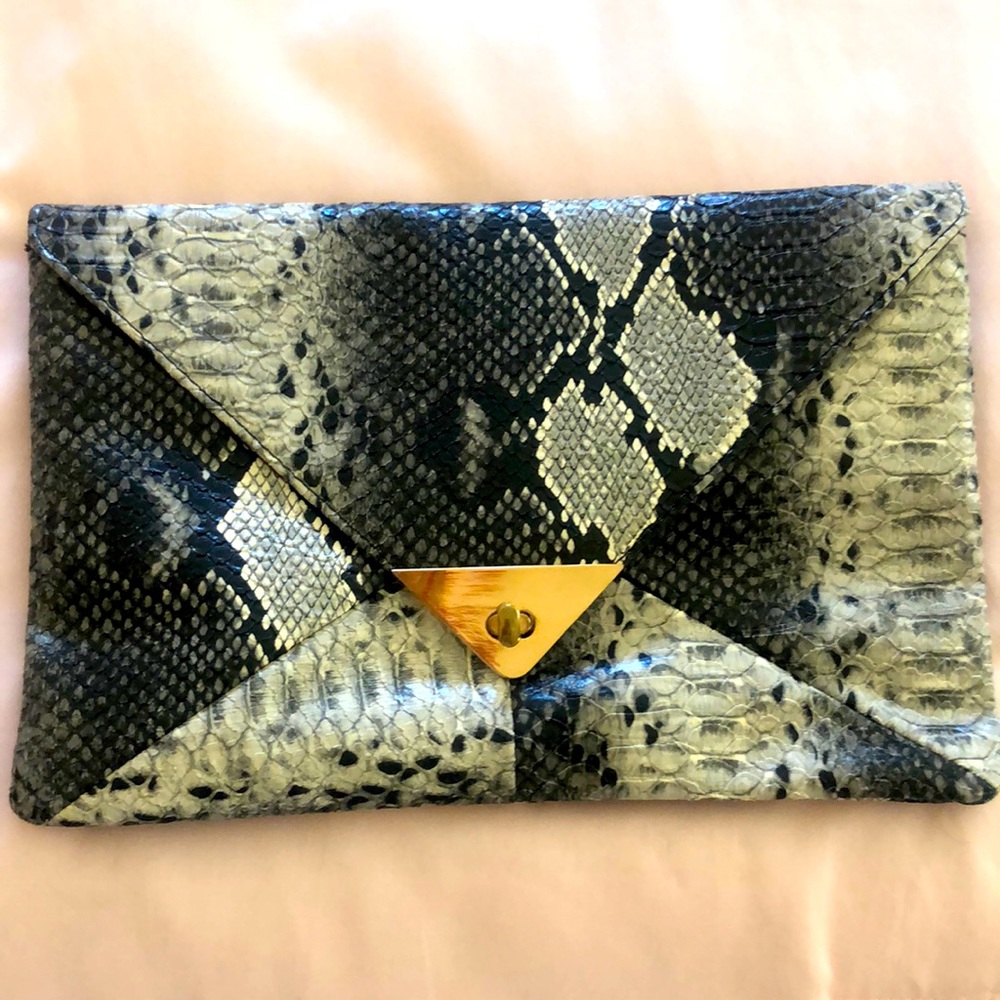 Faux black and grey snakeskin clutch
